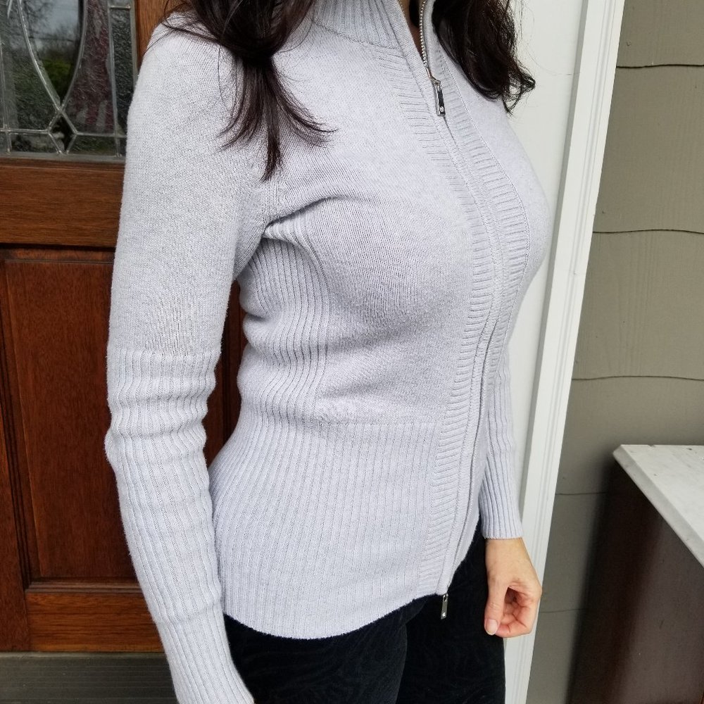 Boston Proper long sleeve ribbed zip up sweater XS